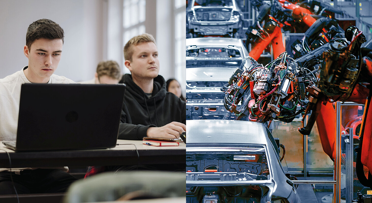 Bildcollage: Studenten © HTW Berlin/Alexander Rentsch, Autoproduktion © xieyuliang - istockphoto.com Bildcollage: Studenten, Autoproduktion